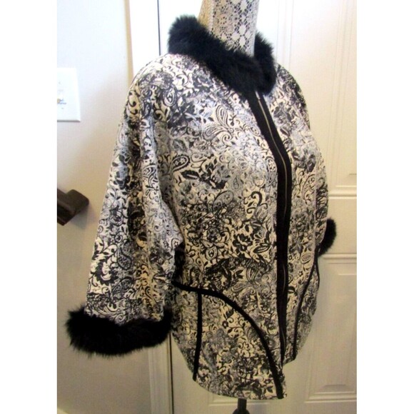 Vintage 1960s Jacket Womens Black Fur Trimmed Full Zip Paisley Floral Size US L - Picture 6 of 7